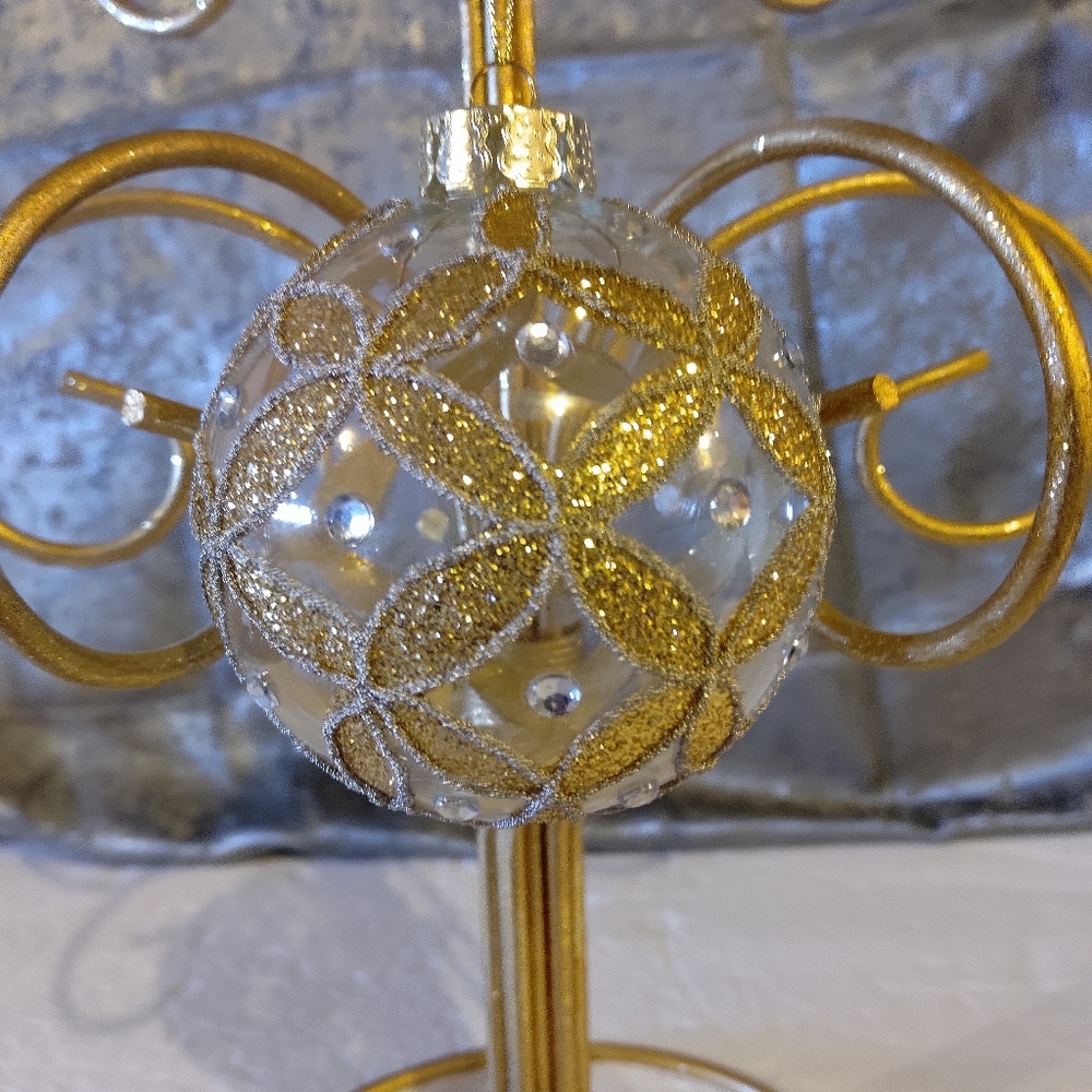 Vintage Glass Round Gold Glitter Ornament